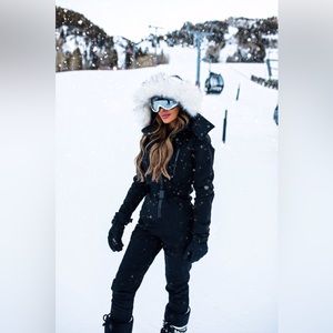 Topshop Sno Rebel Ski Snowboard Jumpsuit One Piece Black Faux Fur Size US4